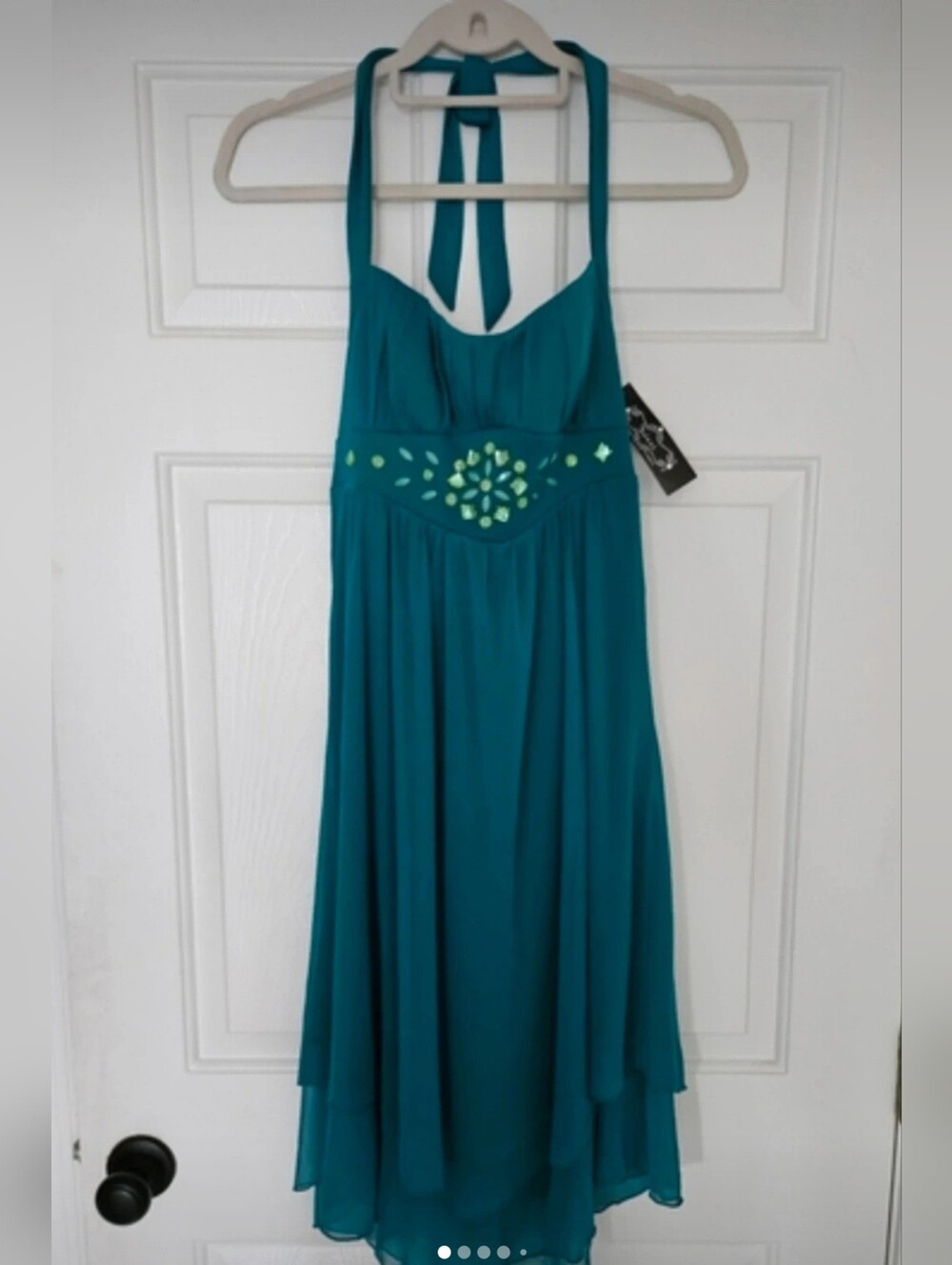 Trixxi Teal Halter Dress with Gem Accents